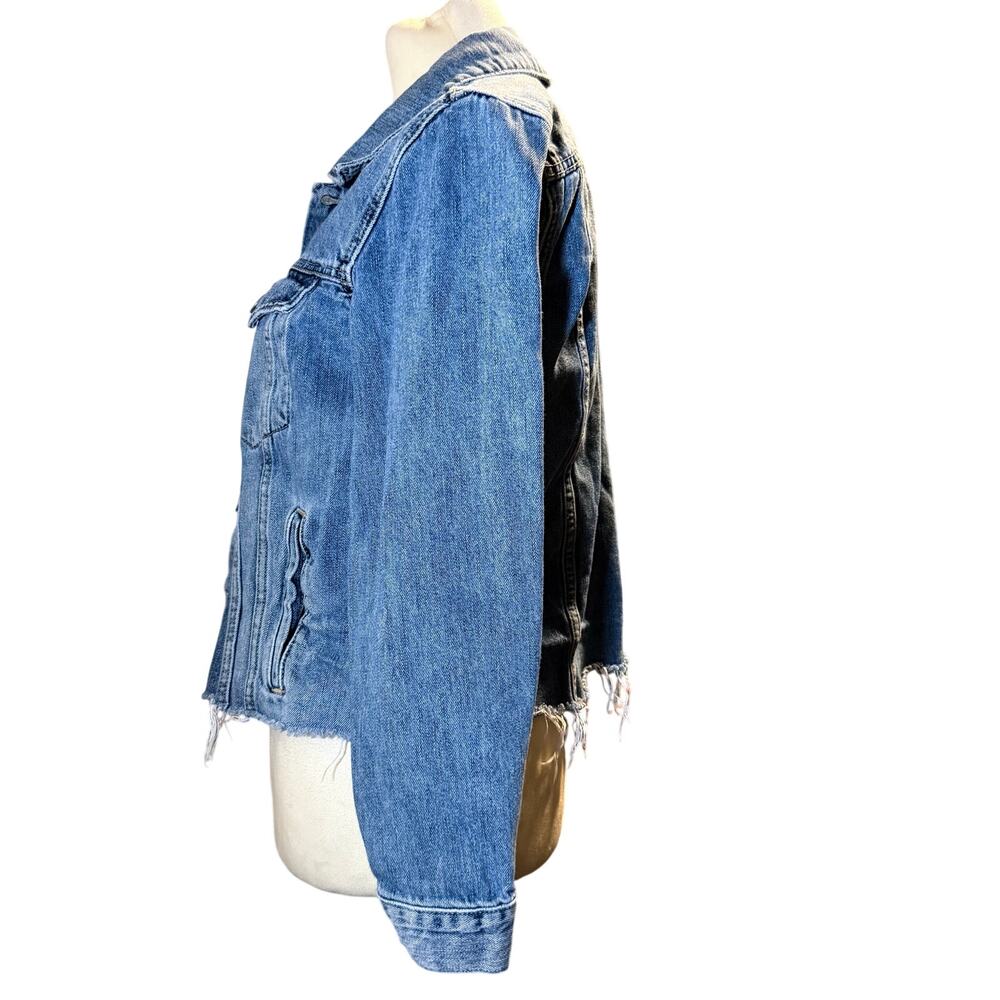Lucky Brand Raw Hem Denim Trucker Jacket, Cotton Tencel Blend, Women's Large - Picture 4 of 9
